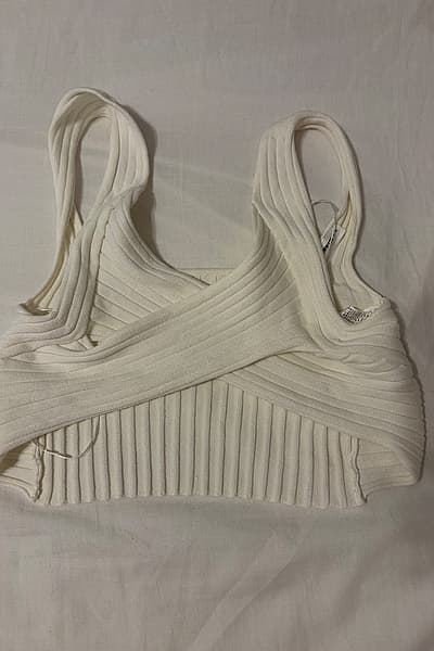 Ribbed cross-front white top by Tally Weijl — pre-loved on Thrifted.mt