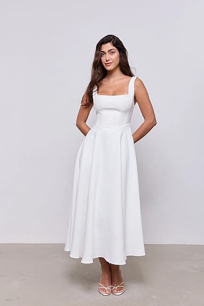 Elegant white square neck midi dress by Odd Muse — pre-loved on Thrifted.mt