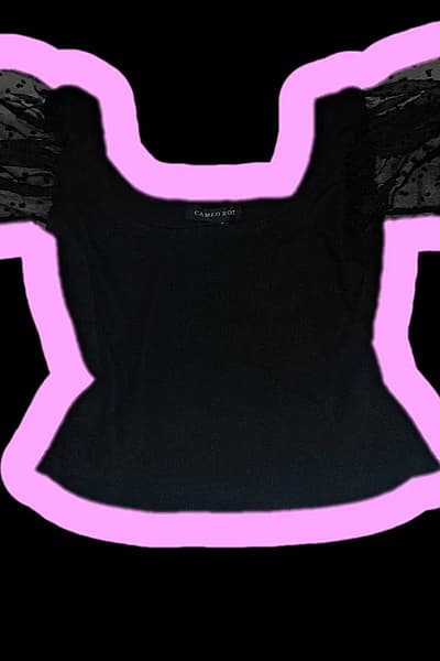 New Look Black Ribbed Crop Top with Sheer Swiss Dot Sleeves by New Look — pre-loved on Thrifted.mt