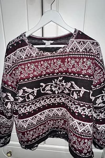 H&M Boho Burgundy Floral Pattern Long Sleeve Sweater by H&M — pre-loved on Thrifted.mt
