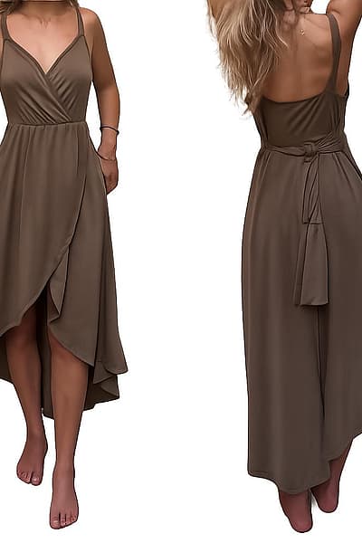 Brown Wrap High-Low Dress — pre-loved on Thrifted.mt