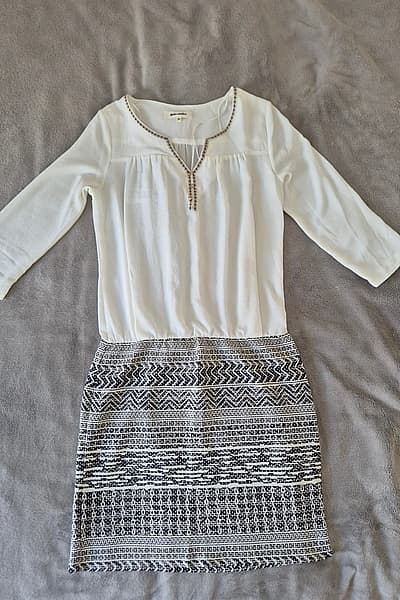 White and Navy Blue Patterned Dress by Grain de malice — pre-loved on Thrifted.mt