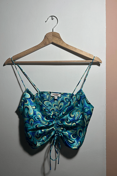 Blue Retro Print Ruched Cami by Don't Call Me Jennyfer — pre-loved on Thrifted.mt