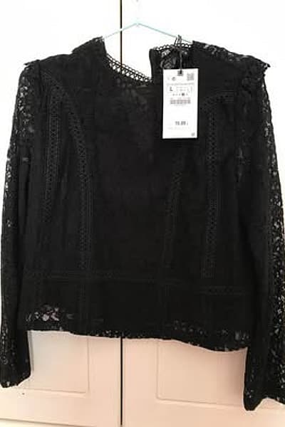 Zara Lace Black Long Sleeve Lace Top by ZARA — pre-loved on Thrifted.mt