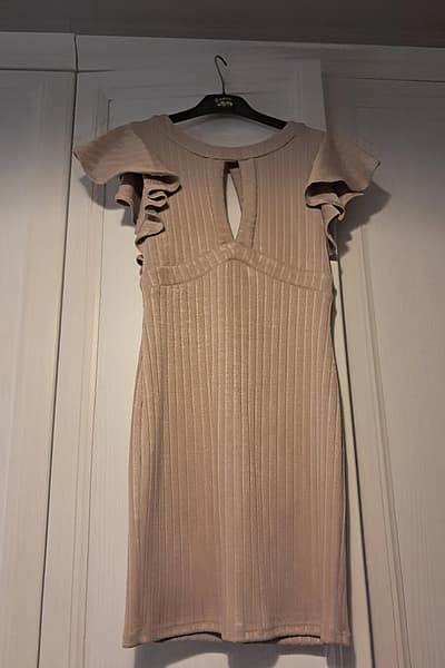 Ribbed Beige Frill Detail Dress by Miss Selfridge — pre-loved on Thrifted.mt