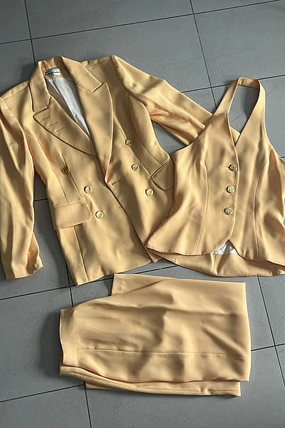 Vintage Yellow Three Piece Suit Set by Equivoque Paris — pre-loved on Thrifted.mt