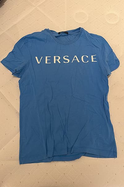 Blue Versace Logo T-Shirt by Versace — pre-loved on Thrifted.mt