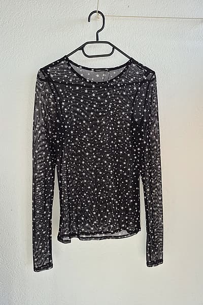 Zara Black Star Print Mesh Top - Transparent size S by Zara — pre-loved on Thrifted.mt