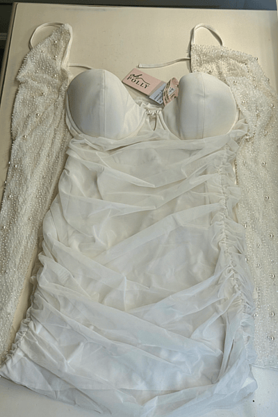 White Ruched Mini Dress by Oh Polly — pre-loved on Thrifted.mt
